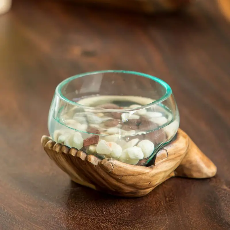 Blown Glass Bowl on Double Hand Set of 4 By Garden Age Supply