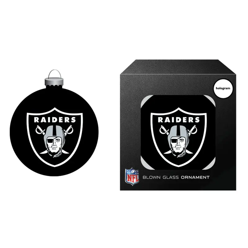 Blown Glass Ornament, Las Vegas Raiders, Pirate Head