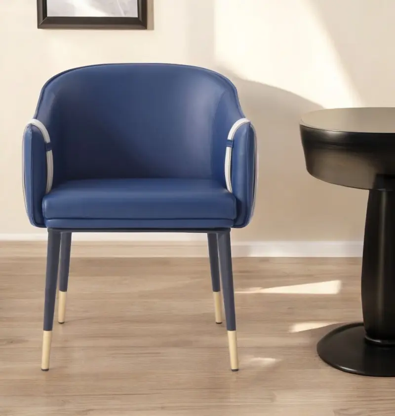 Blue and Beige And Black Upholstered Faux Leather Dining Arm Chair By Homeroots