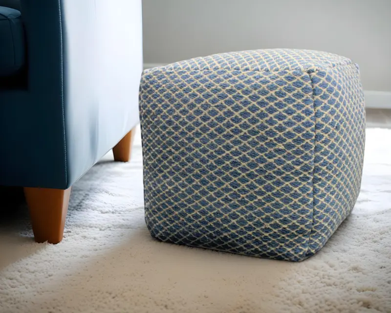 Blue and Beige Wool Cube Trellis Pouf Ottoman By Homeroots