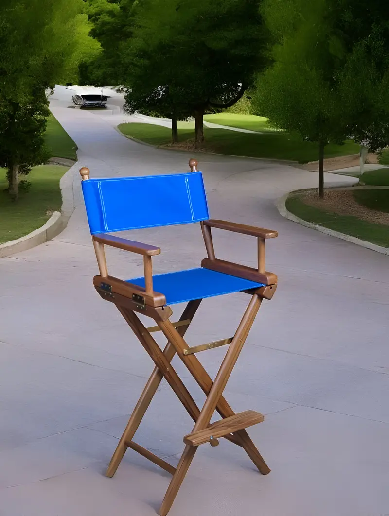 Blue and Brown Solid Wood Indoor Outdoor Director Chair By Homeroots