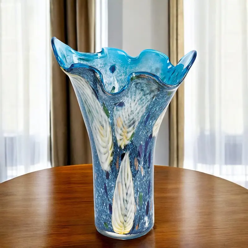 Blue And Green Cylinder Crystal Glass Table Vase By Homeroots