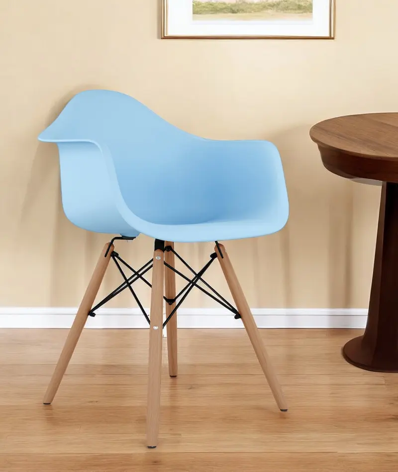 Blue And Natural Heavy Duty Plastic And Solid Wood Dining Arm Chair By Homeroots