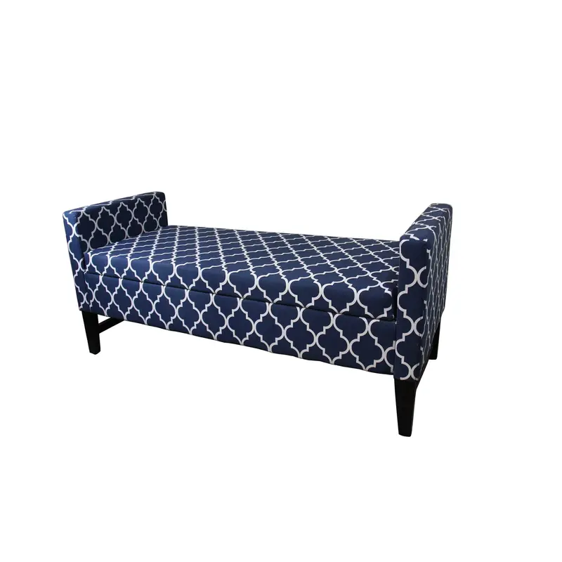 Blue and White Quatrefoil Dark Wood Storage Bench By Homeroots