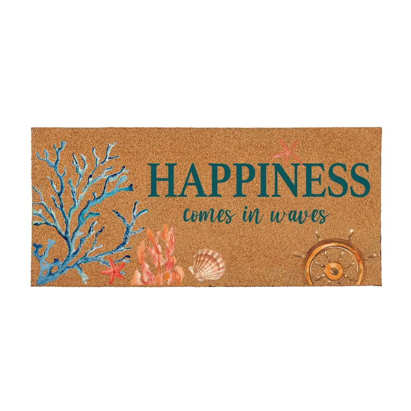 Blue Coastal Beach, Flocked Coir Sassafras Switch Mat 22"x10"