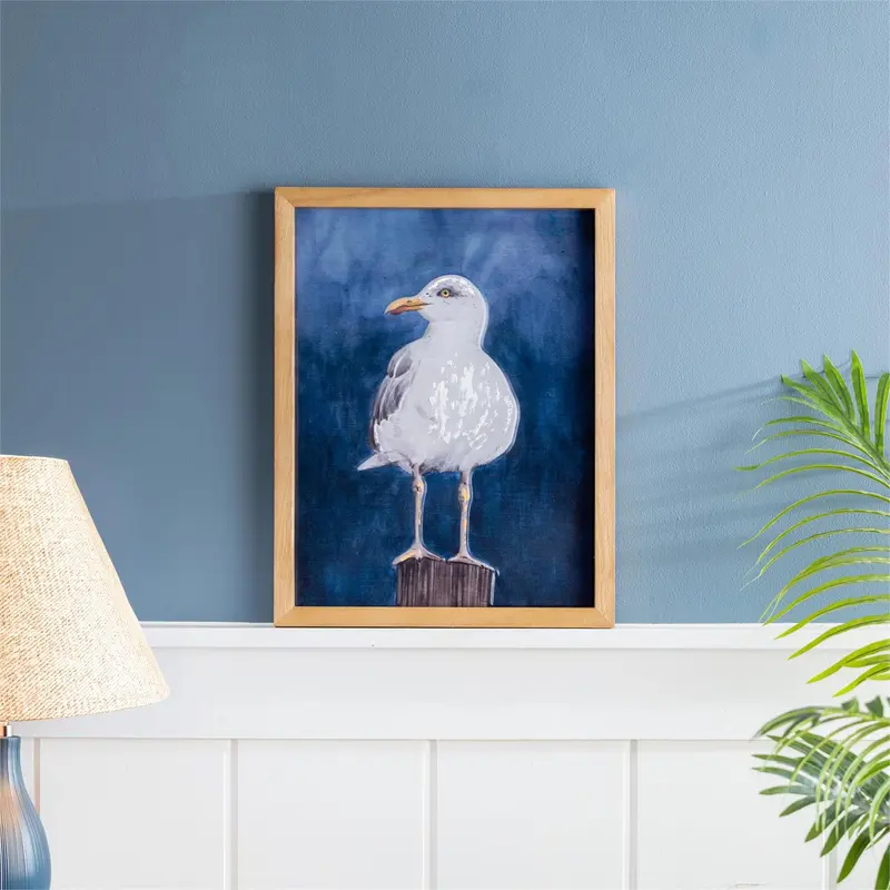Blue Coastal Indoor Wall Decor, Metal & Wood, Seagull Portrait Wall Art