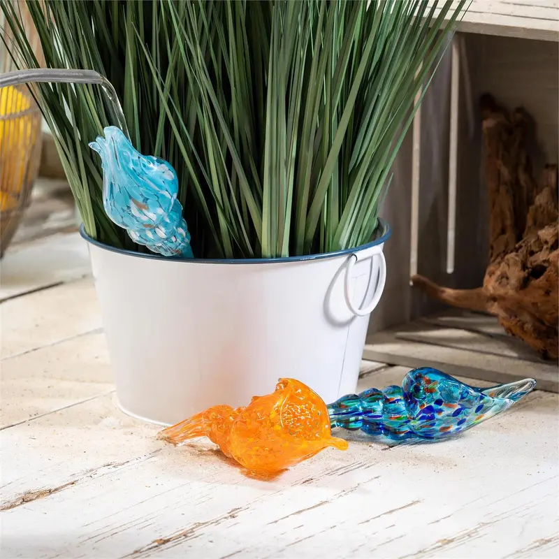 Blue Coastal Plant Support & Accessories, Watering Channel, Art Glass Seashell, CDU