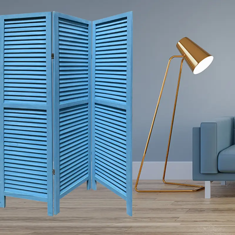 Blue Finish Wood Shutter 3 Panel Room Divider Screen By Homeroots