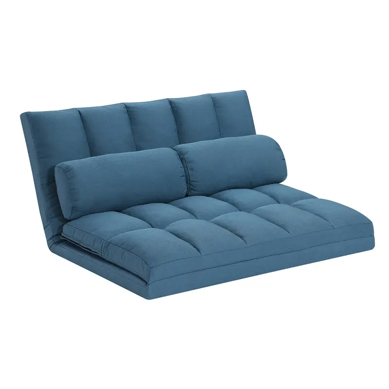 Blue Futon Convertible Sleeper Loveseat and Toss Pillows By Homeroots