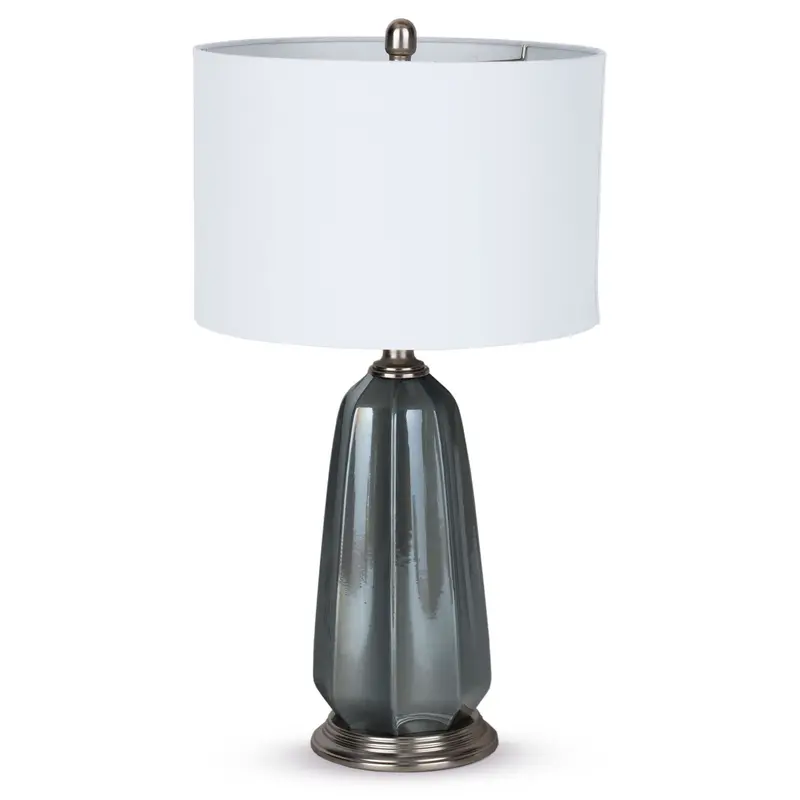 Blue Gray Ceramic LED Table Lamp With White Drum Shade By Homeroots