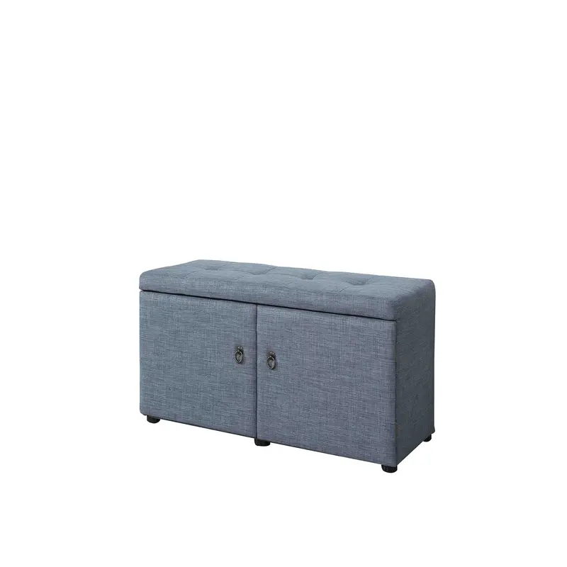 Blue Gray Linen Look Double Door Shoe Storage Bench By Homeroots