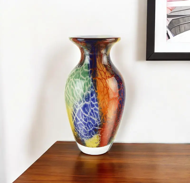 Blue Green And Orange Urn Murano Glass Table Vase By Homeroots