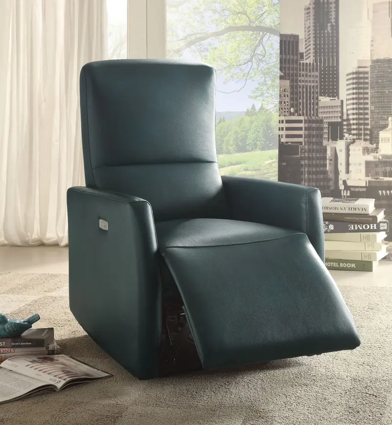 Blue Leather-Aire Power Motion Recliner By Homeroots