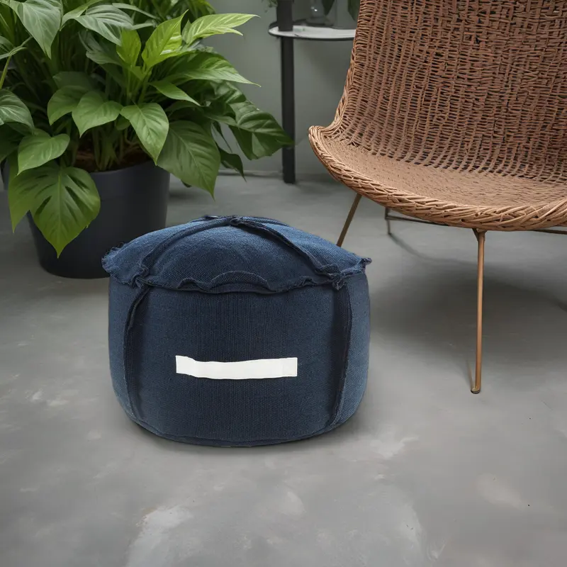 Blue Polyester Round Patchwork Indoor Outdoor Pouf Ottoman By Homeroots