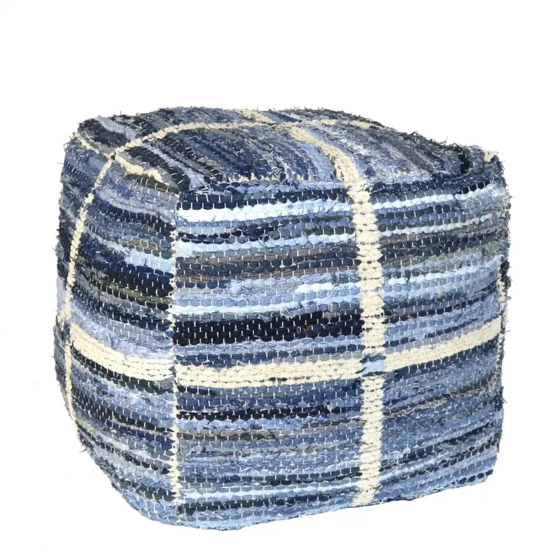 Blue Striped Square Pouf By Homeroots