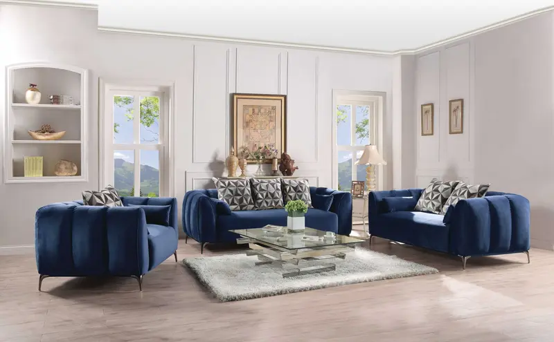 Blue Velvet Loveseat w Pillows By Homeroots