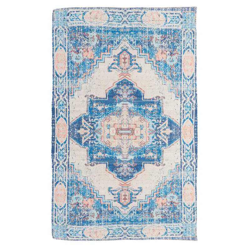 Blue with Coral Digitally-Printed Indoor/Outdoor Rug, 4'x6',4ir001