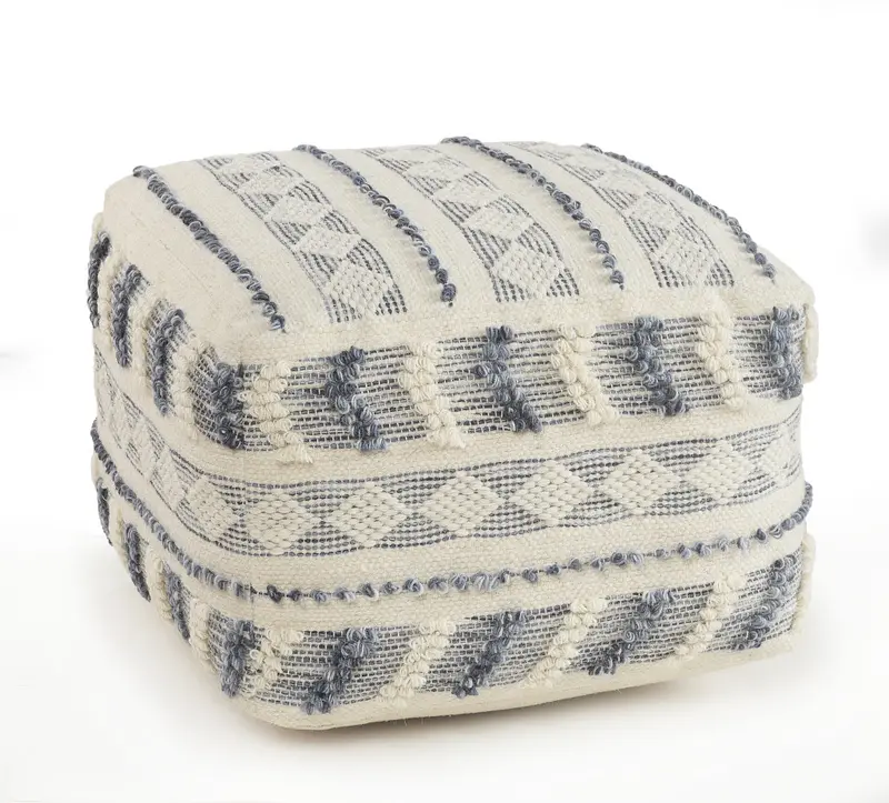 Blue Wool Ottoman By Homeroots