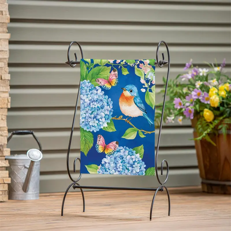 Bluebird and Hydrangea Burlap Garden Flag