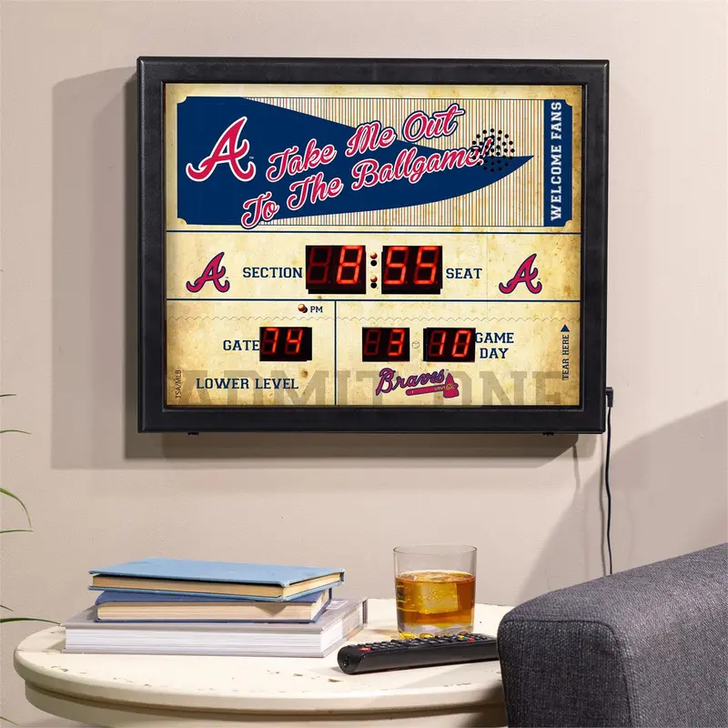 Bluetooth Scoreboard Wall Clock, Atlanta Braves