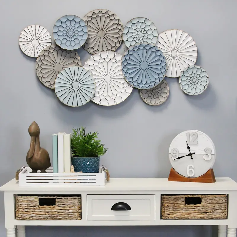 Boho Blue Green Ivory Metal Plates Wall Decor By Homeroots
