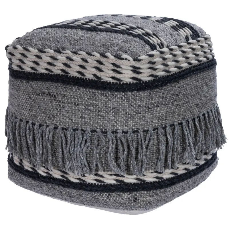 Boho Square Black and Gray Pouf Ottoman By Homeroots