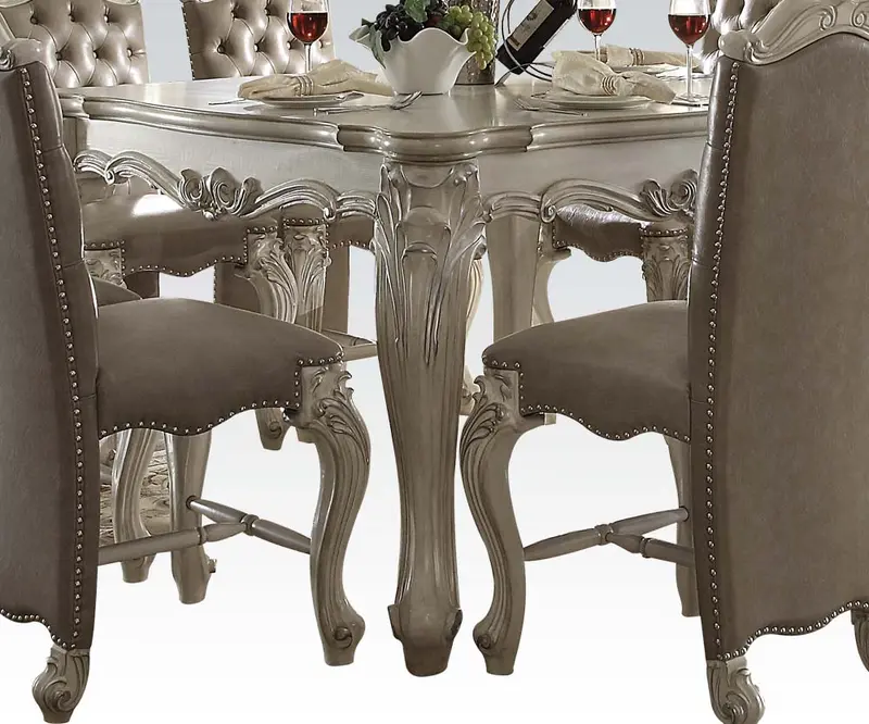 Bone White Wooden Top with Decorative base with oversized scrolled feet Counter Height Table By Homeroots
