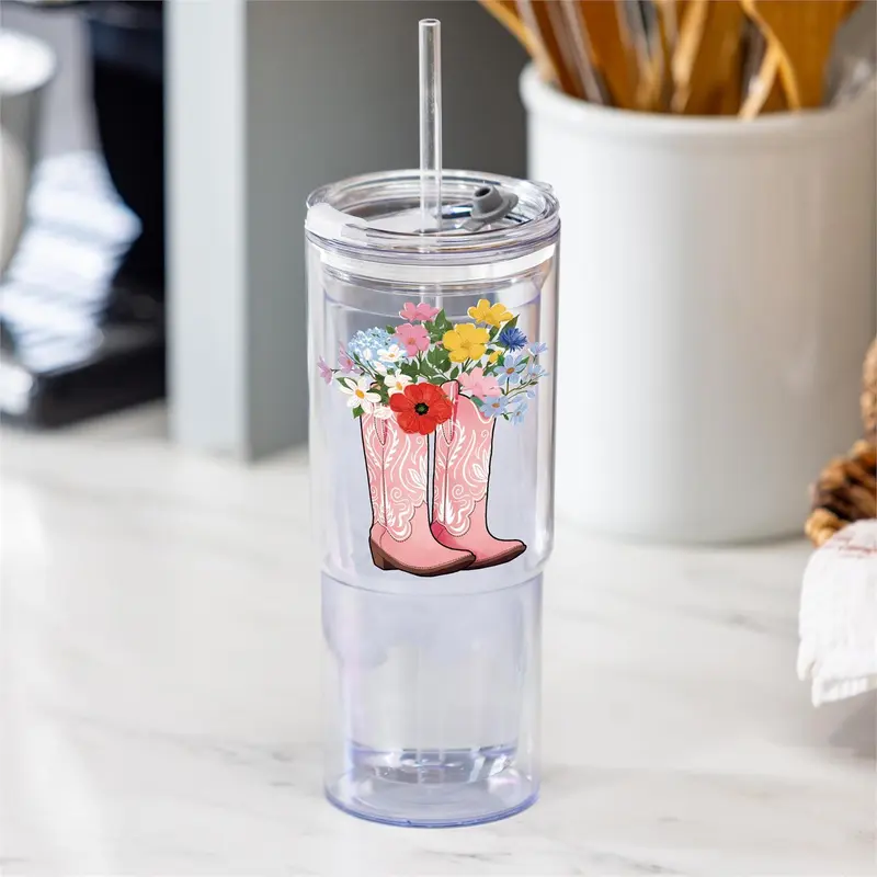 Boots & Bows Cowboy Boots Insulated Tumbler Shatterproof, 20oz, Gift Box