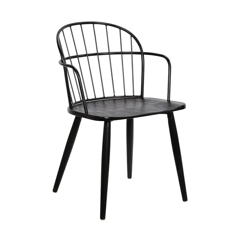 Bradley Steel Framed Side Chair in Black Powder Coated Finish and Black Brushed Wood By Armen Living