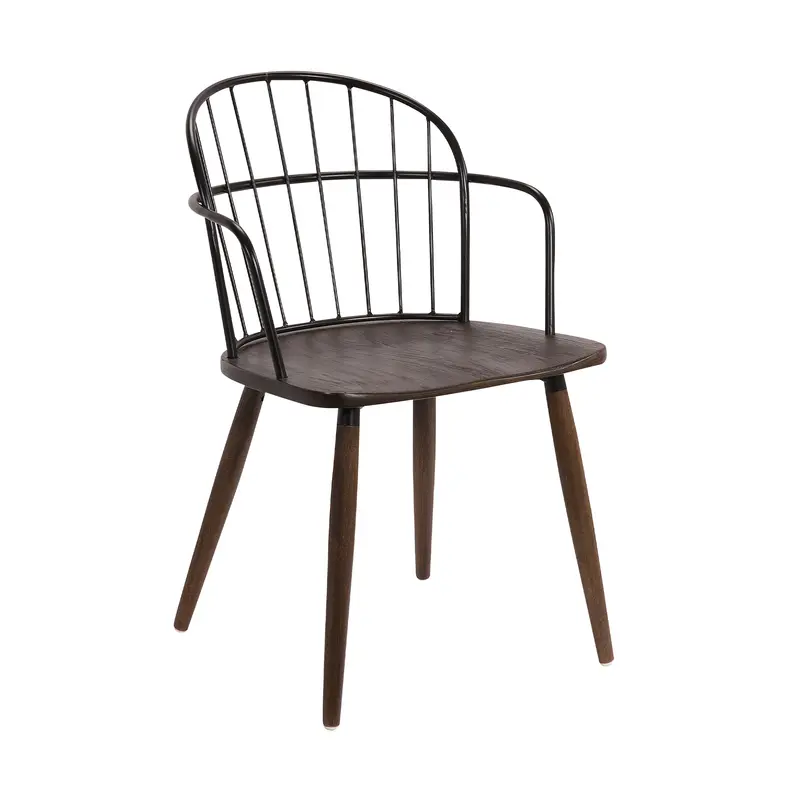 Bradley Steel Framed Side Chair in Black Powder Coated Finish and Walnut Glazed Wood By Armen Living