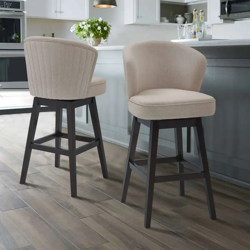 Brandy 26" Counter Height Swivel Tan Fabric and Espresso Wood Bar Stool By Armen Living