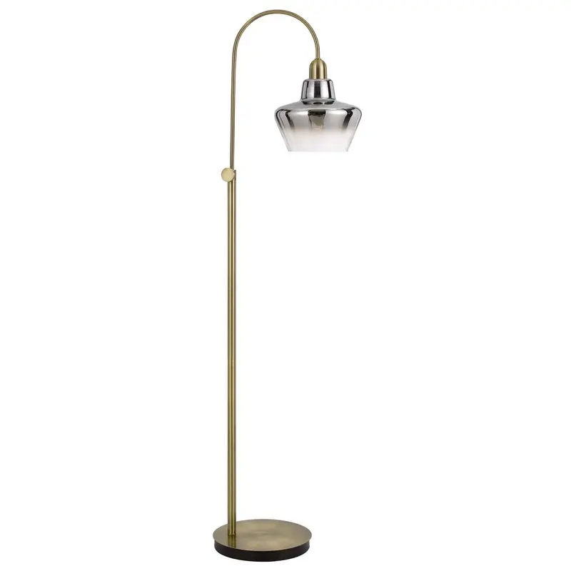 Brass Adjustable Arc Floor Lamp With Antiqued Brass Mirrored Glass Novelty Shade By Homeroots