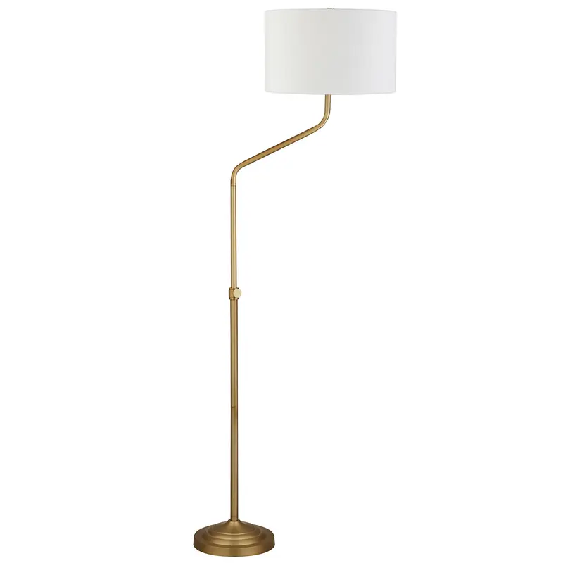 Brass Adjustable Traditional Shaped Floor Lamp With White Frosted Glass Drum Shade By Homeroots