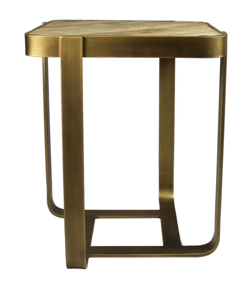 Brass And Brown Solid Wood And Iron Square End Table By Homeroots