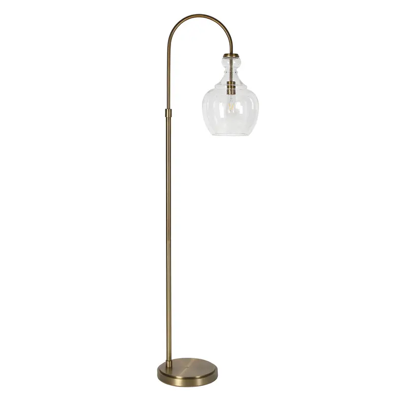 Brass Arched Floor Lamp With Clear Seeded Glass Dome Shade By Homeroots