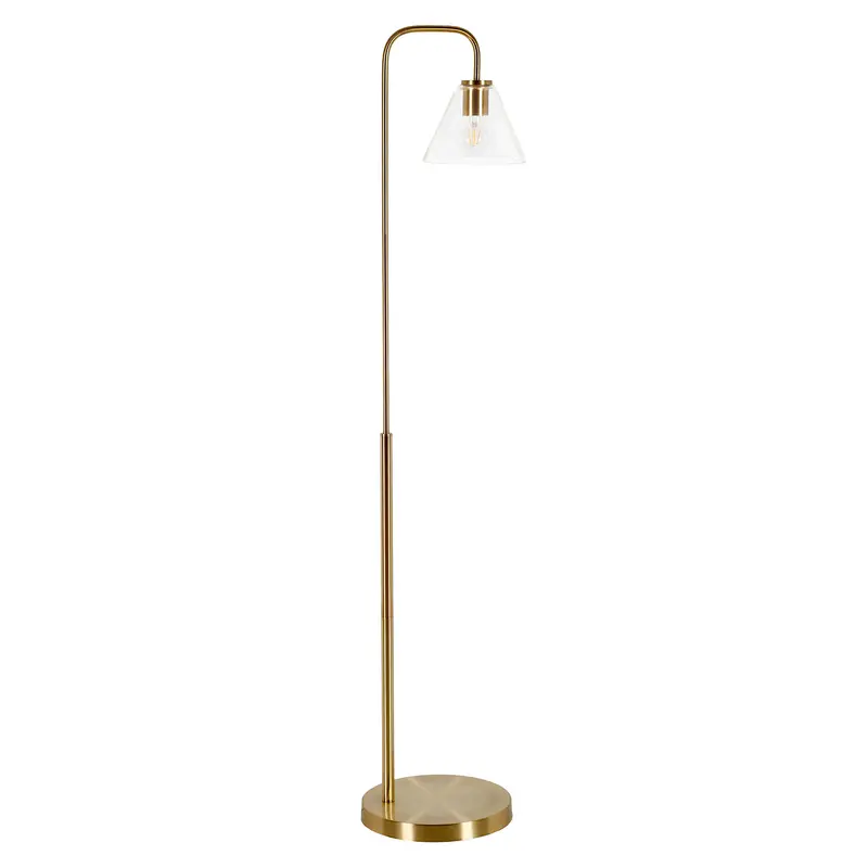 Brass Arched Floor Lamp With Clear Transparent Glass Cone Shade By Homeroots