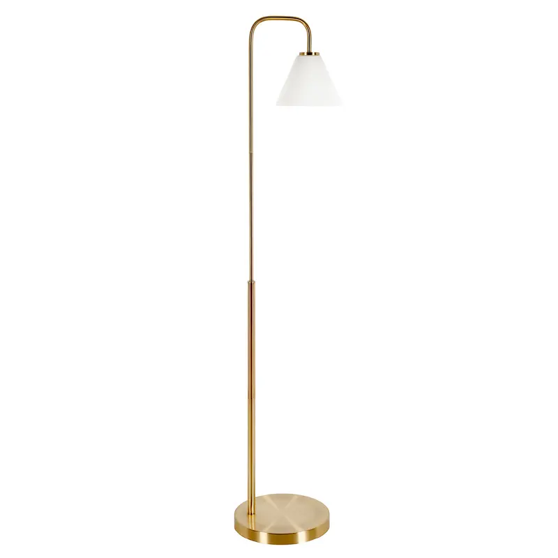 Brass Arched Floor Lamp With White Frosted Glass Cone Shade By Homeroots