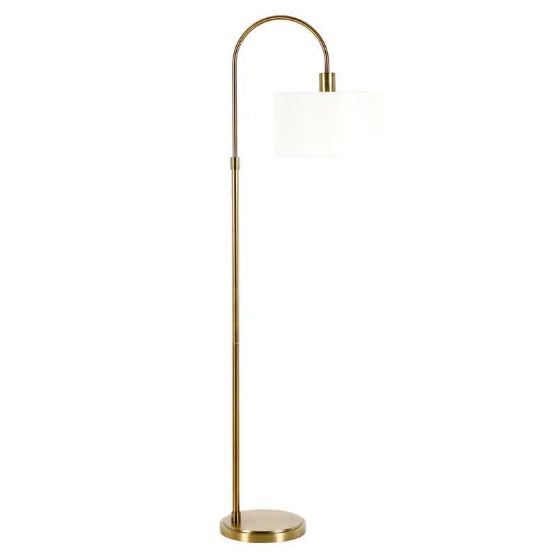Brass Arched Floor Lamp With White Frosted Glass Drum Shade By Homeroots