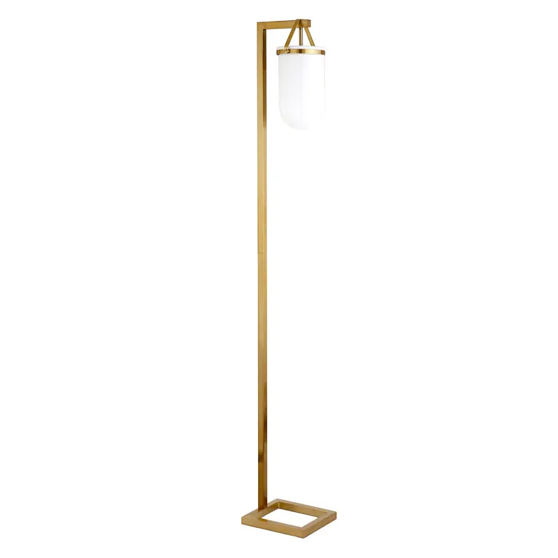 Brass Arched Floor Lamp With White No Pattern Frosted Glass Dome Shade By Homeroots