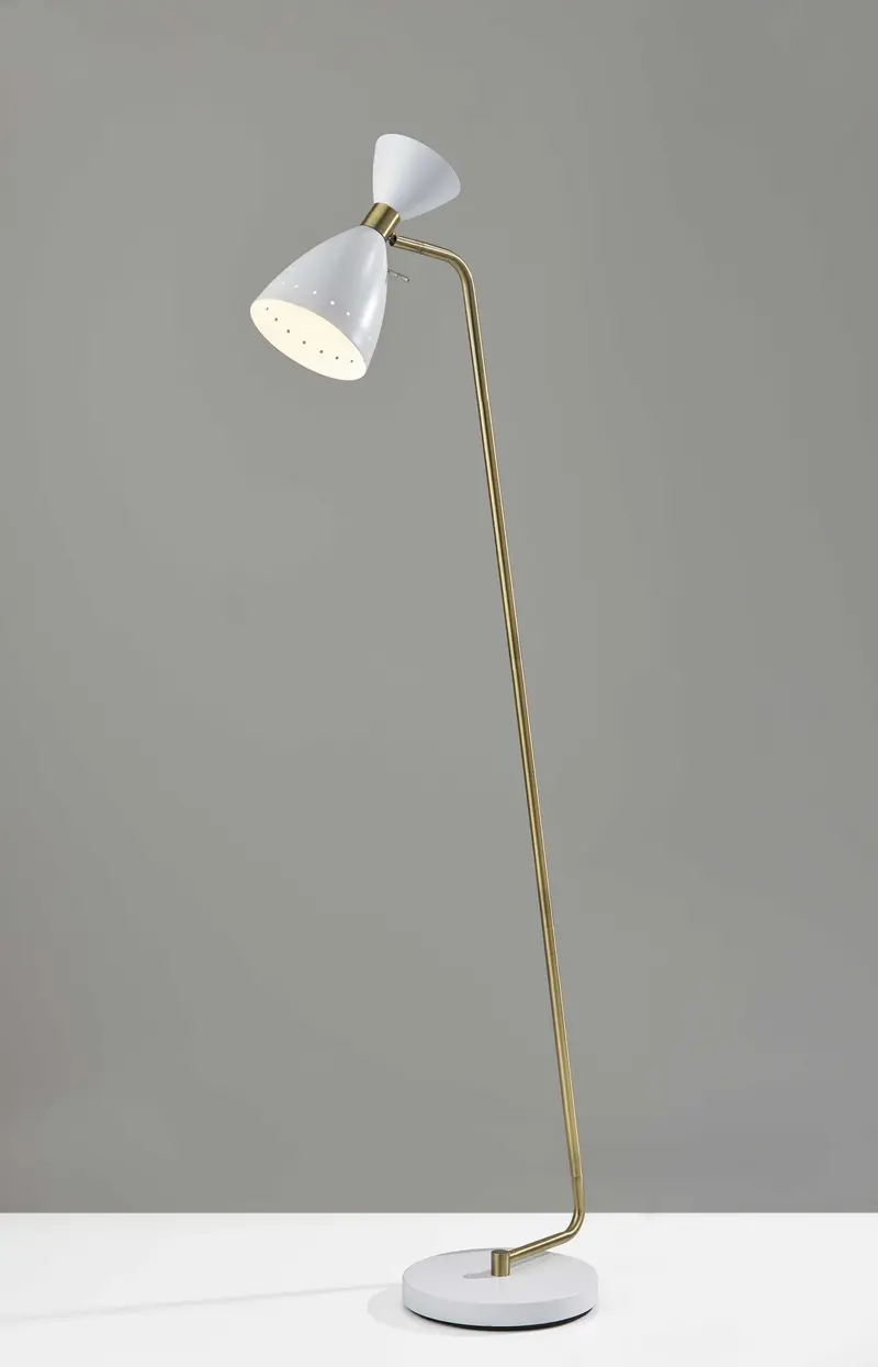 Brass Cinch Floor Lamp in White Metal By Homeroots