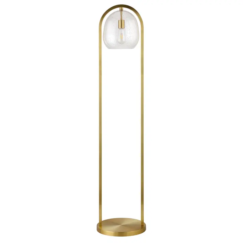 Brass Column Floor Lamp With Clear Seeded Glass Globe Shade By Homeroots