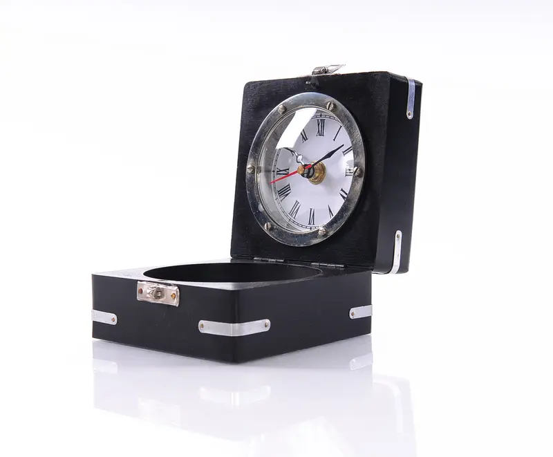 Brass Compass and Clock with Wooden Case By Homeroots