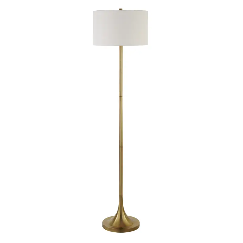 Brass Floor Lamp With White Fabric Drum Shade By Homeroots