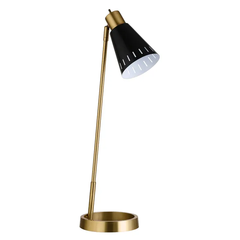 Brass Metal Desk Table Lamp With Black Cone Shade By Homeroots