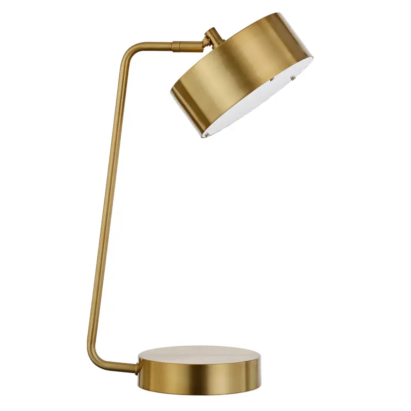 Brass Metal Desk Table Lamp With Brass Drum Shade By Homeroots