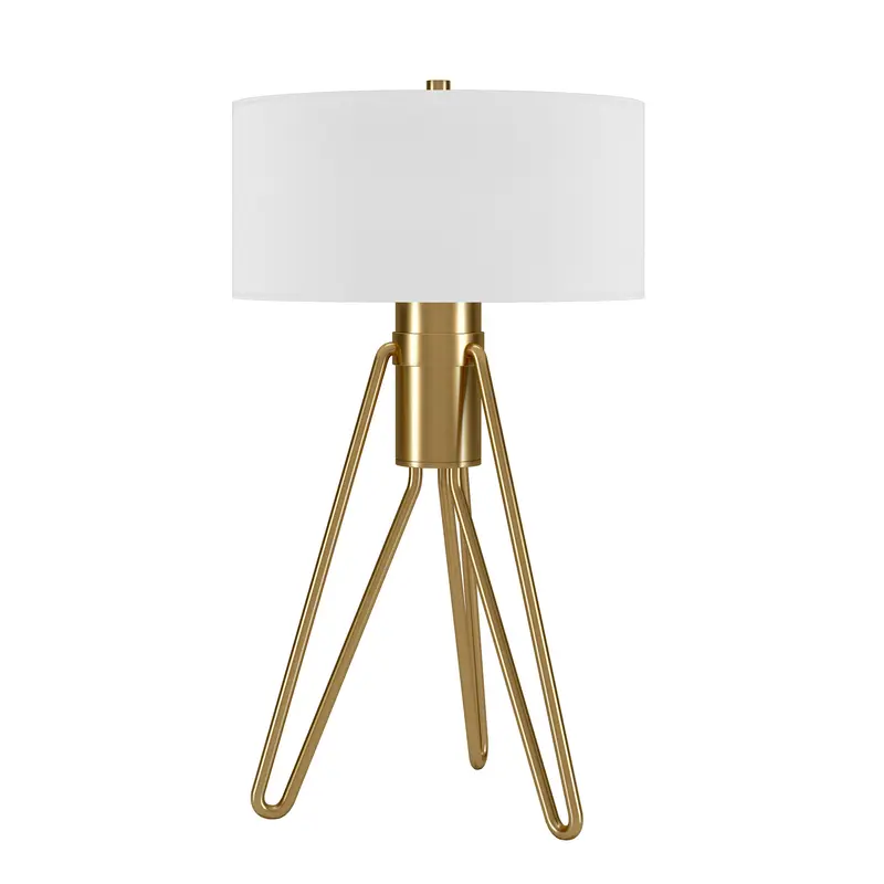 Brass Metal Two Light Tripod Table Lamp With White Drum Shade By Homeroots
