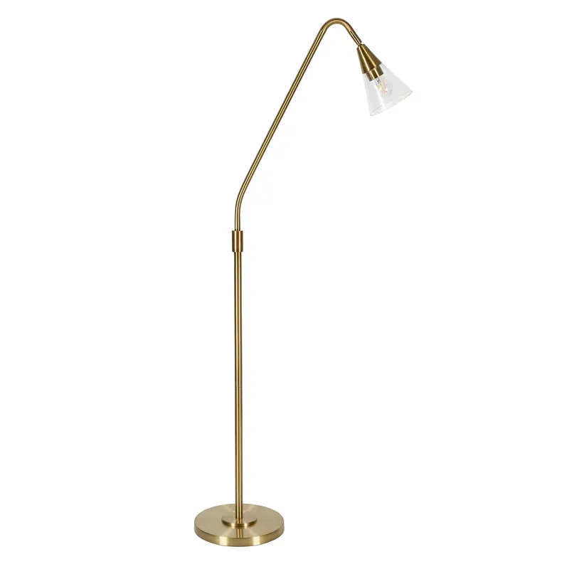 Brass Reading Floor Lamp With Clear Transparent Glass Dome Shade By Homeroots