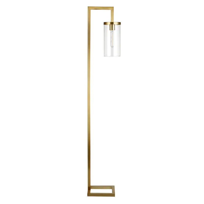 Brass Reading Floor Lamp With Clear Transparent Glass Drum Shade By Homeroots