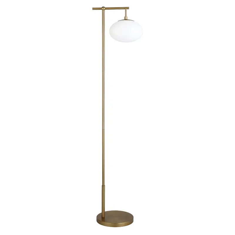 Brass Reading Floor Lamp With White Frosted Glass Globe Shade By Homeroots