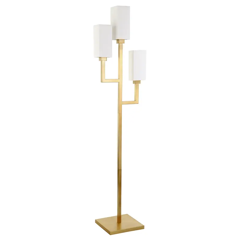 Brass Three Light Torchiere Floor Lamp With White Frosted Glass Rectangular Shade By Homeroots
